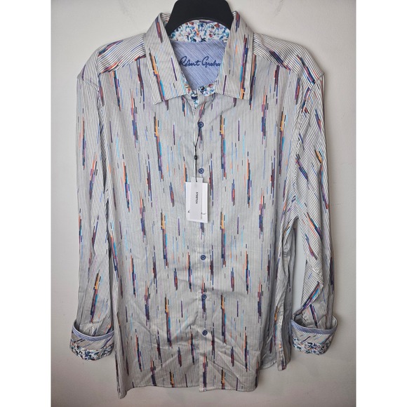 Robert Graham Mens Long Sleeve Button Up Shirt Multi Color Stripe Print Size 2XL - Picture 2 of 8